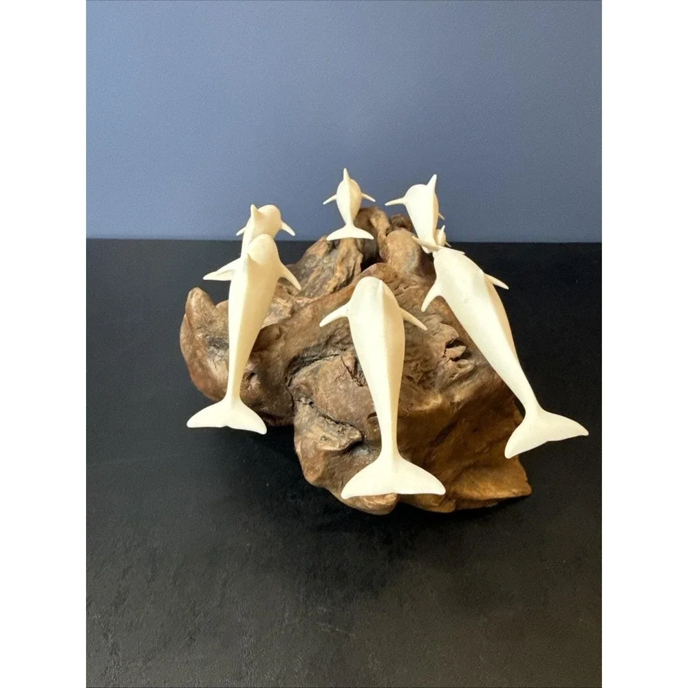 John Perry Pod Of‎ 7 Dolphins On Wood.